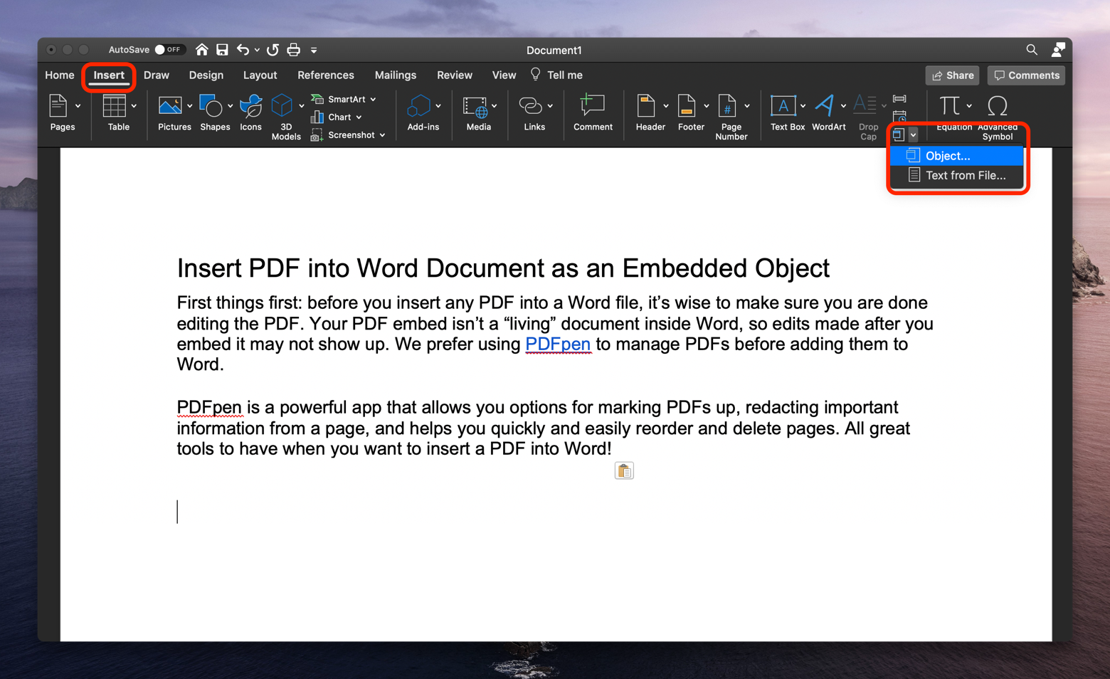 how do you merge pages in word for mac